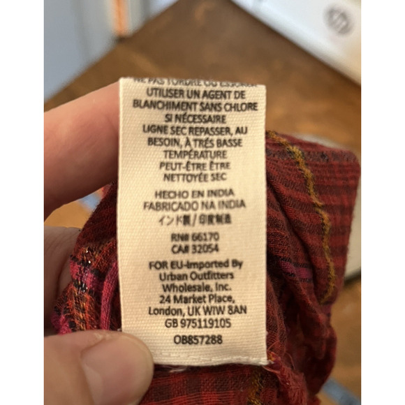 Free People XS Plaid Button Down Shirt Western Boho Grunge Top Gauzy Cotton - Picture 6 of 10